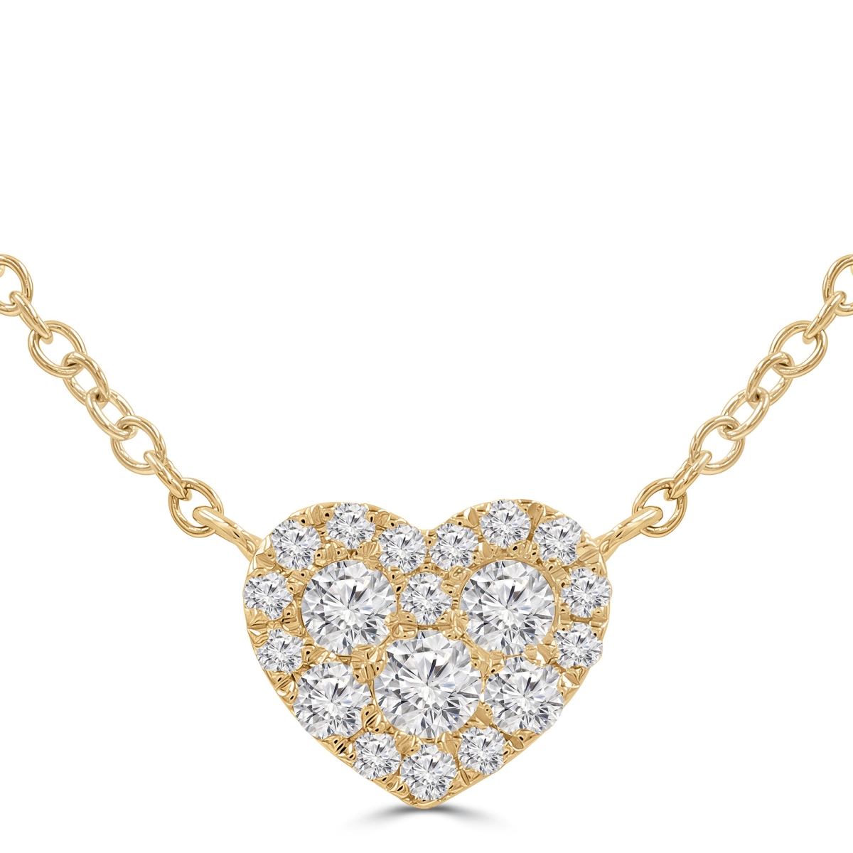 MD250365 0.37 CTW Round Diamond Halo Cluster Heart Necklace - 18K Yellow Gold