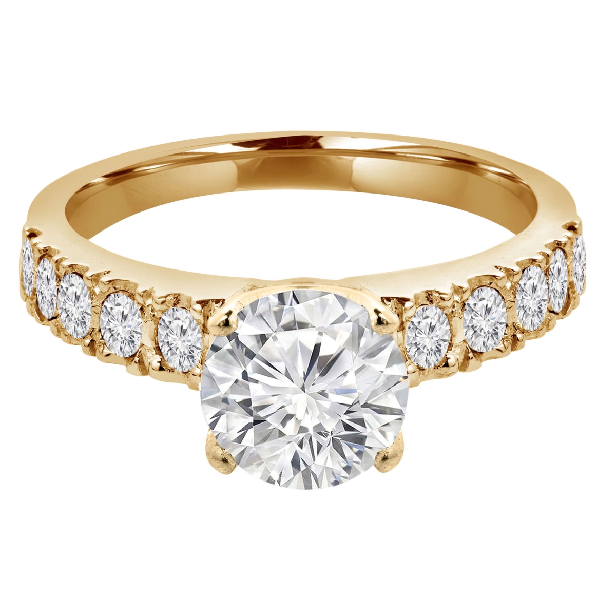 MD240458-4.5 1.5 CTW Round Lab Created Diamond Solitaire with Accents Engagement Ring - 14K Yellow Gold - Size 4.5