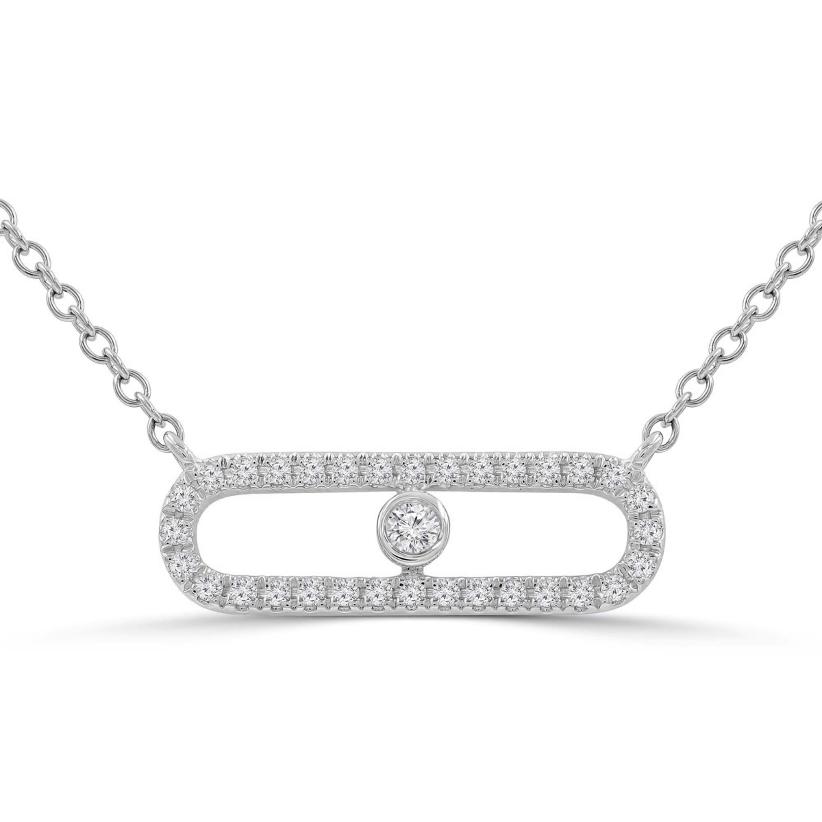 MD250338 0.2 CTW Round Diamond Paperclip Necklace - 18K White Gold