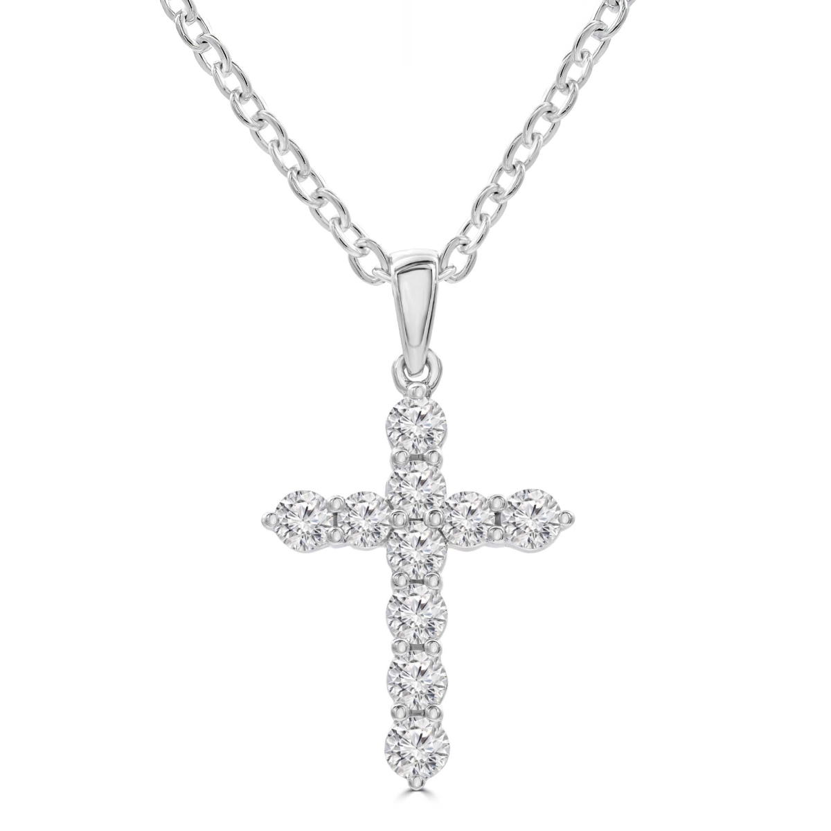 MD250343 0.5 CTW Round Diamond Cross Pendant Necklace - 18K White Gold