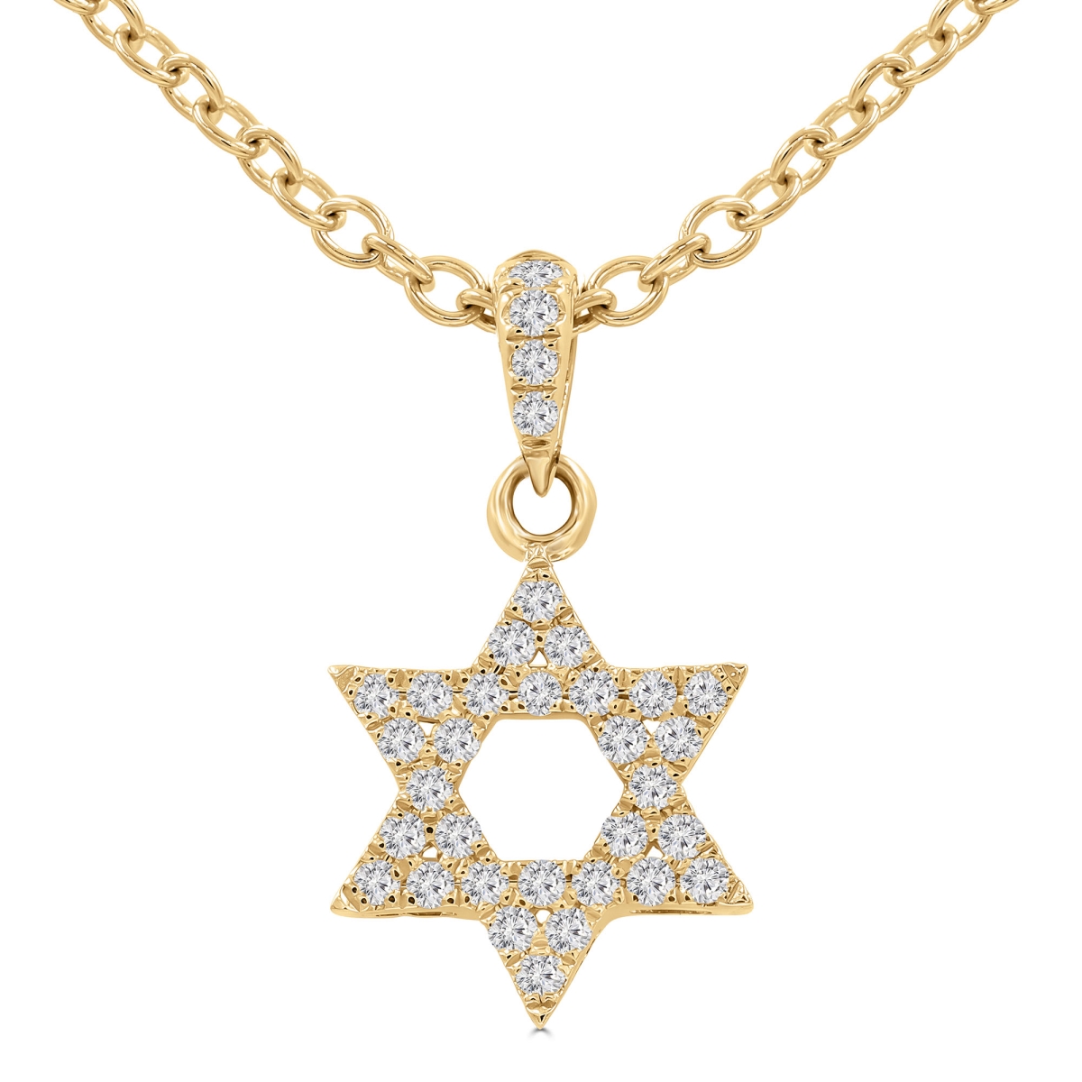 MD250353 0.1 CTW Round Diamond Star of David Symbolic Pendant Necklace - 18K Yellow Gold
