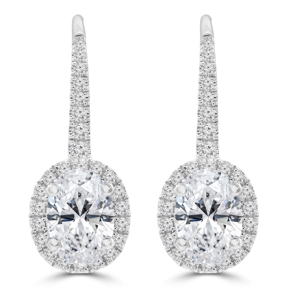 MD250384 1.37 CTW Oval Diamond Halo Dangle & Drop Earrings - 18K White Gold