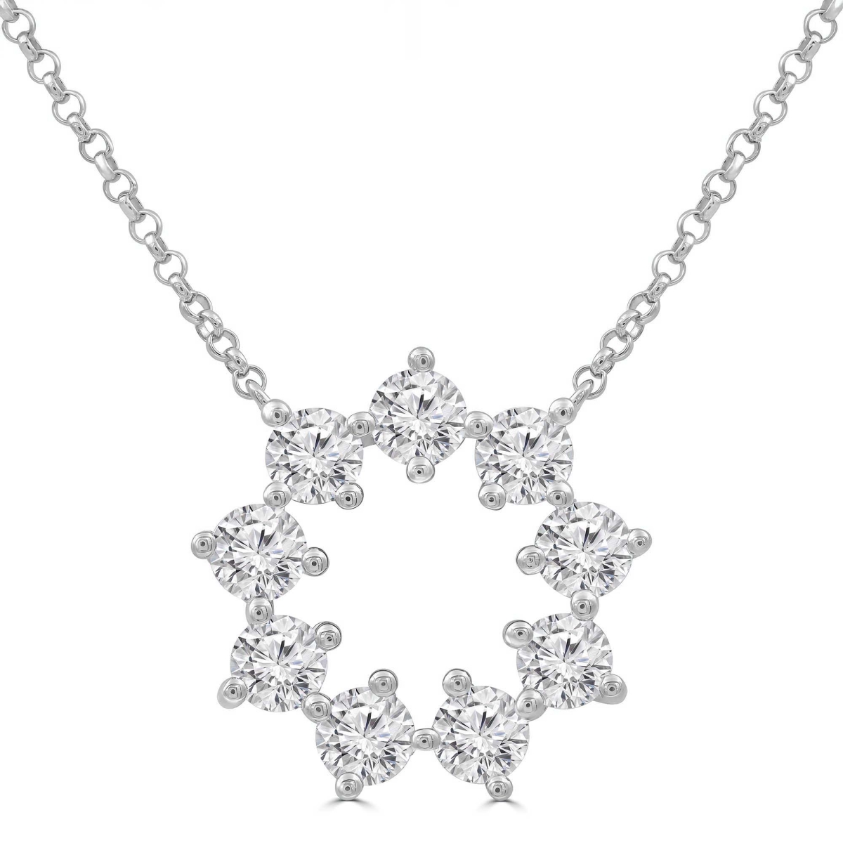 MD250392 1.16 CTW Round Lab Created Diamond Floral Circle Necklace - 14K White Gold