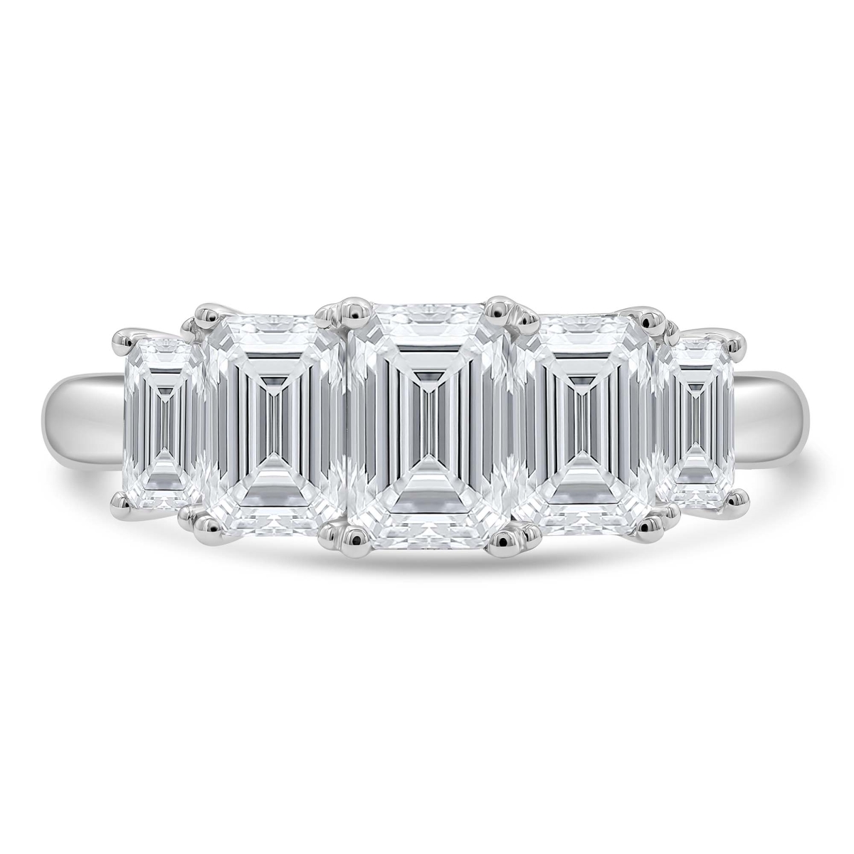 MD250248-P 2.25 CTW Emerald Lab Created Diamond Graduated Five-Stone Anniversary Wedding Band Ring - 14K White Gold - Size 4 to 9