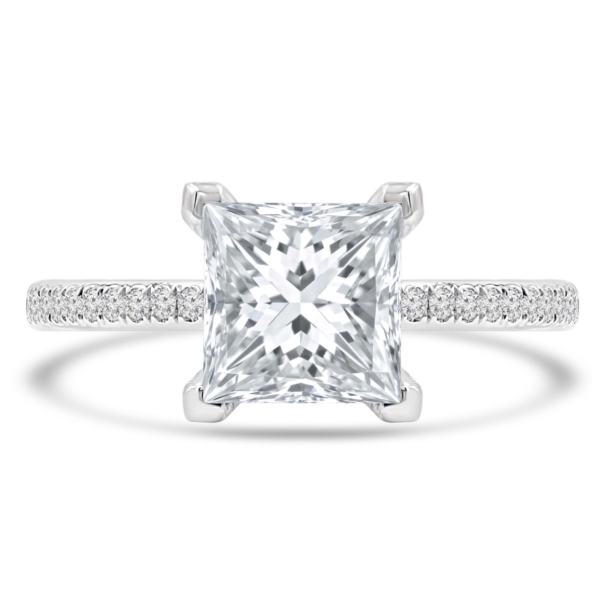 MD250240-6.5 2.33 CTW Princess Lab Created Diamond Hidden Halo Solitaire with Accents Engagement Ring - 18K White Gold - Size 6.5