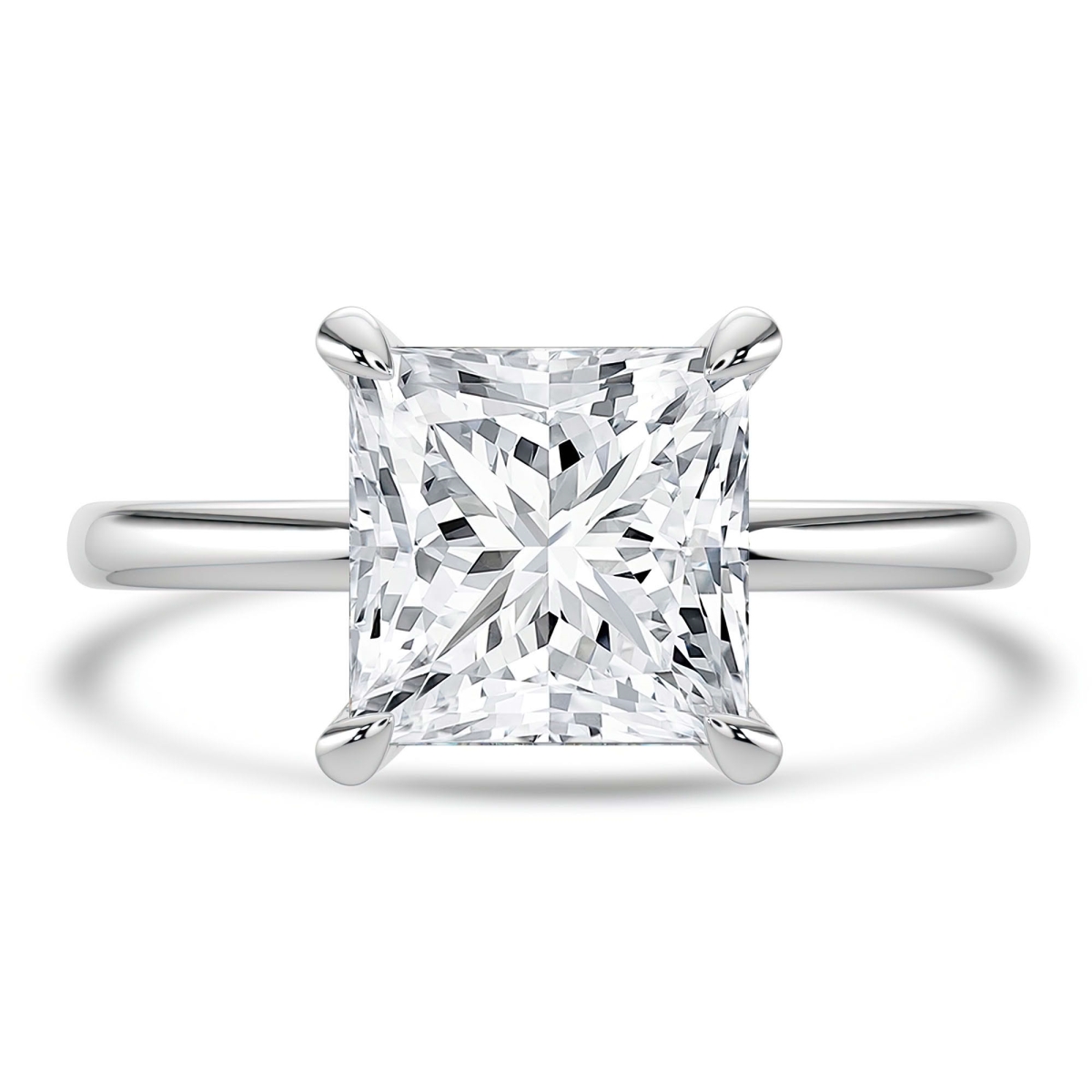 MD250410-8.5 2.62 CTW Princess Lab Created Diamond Hidden Halo Solitaire with Accents Engagement Ring - 14K White Gold - Size 8.5