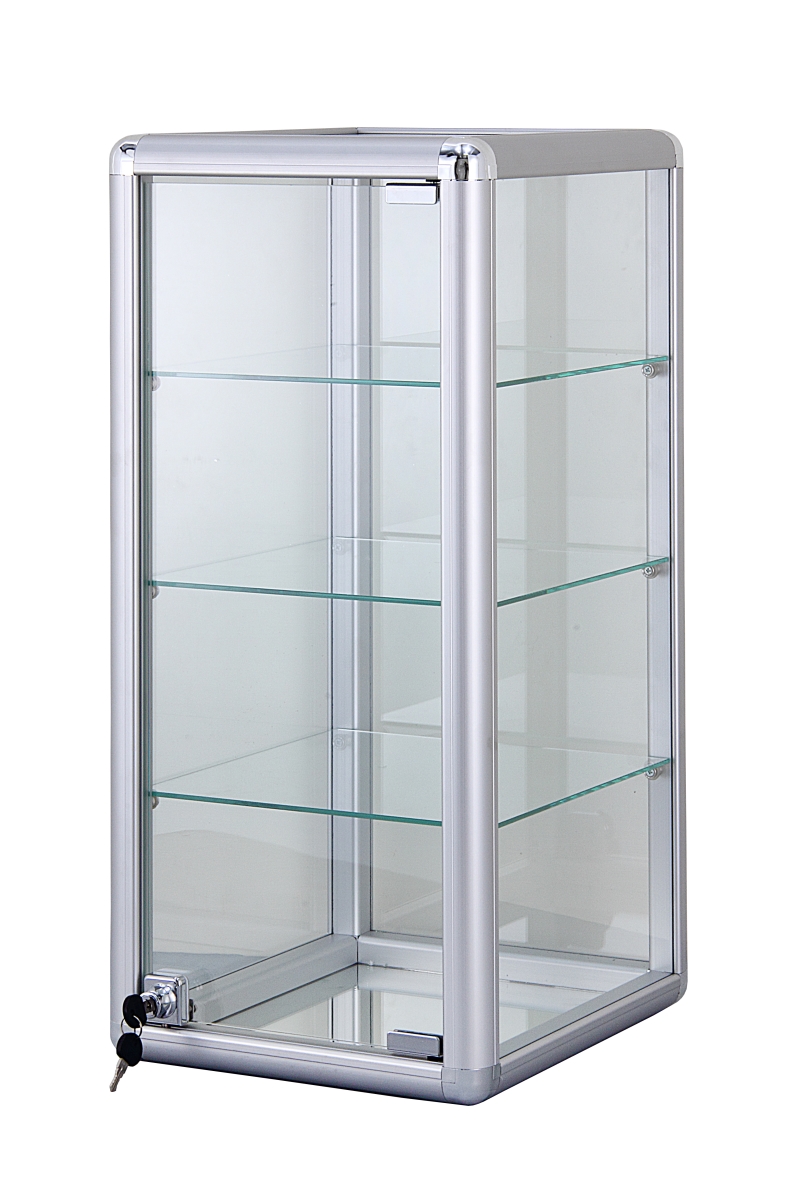 Picture of AMKO F-1302 14 x 27 in. Glass Countertop Showcase Tower Display Case&#44; Silver