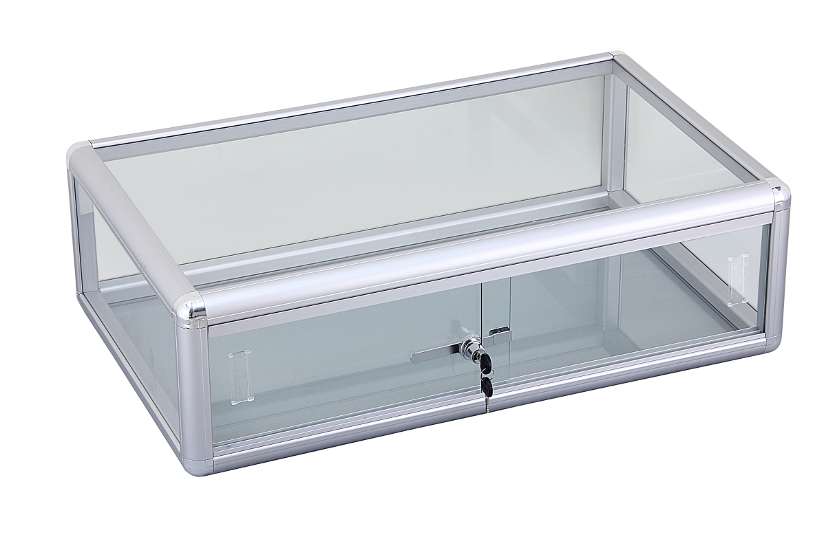 30 x 9 in. Glass Countertop Showcase Tower Display Case, Silver