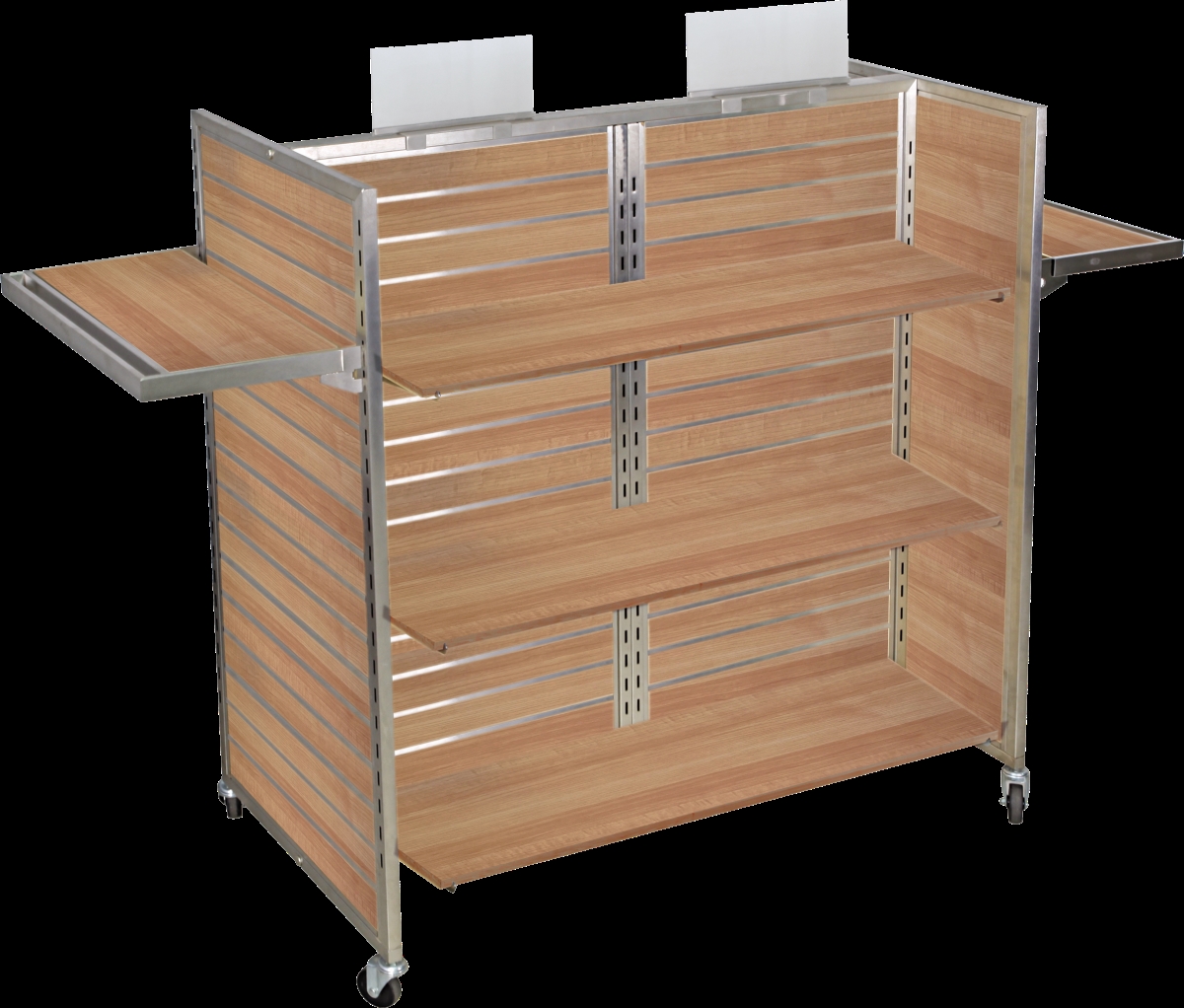 3 Panel Gondola Merchandiser with Aluminum Inserts, Satin Nickel