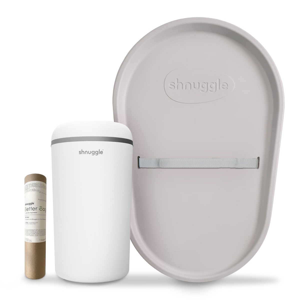 Changing Essentials Kit: Shnuggle Changing Mat + Diaper Pail + Better Bag Liners (90 Day Supply) - Taupe