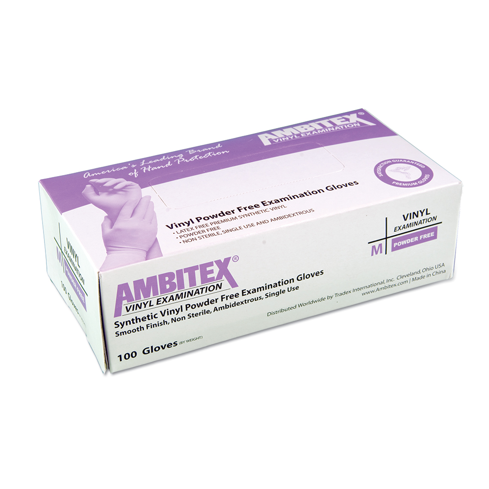Picture of Ambitex AXL201MED Non-Sterile Vinyl Powder Free Exam Glove - Medium - 100 per Box