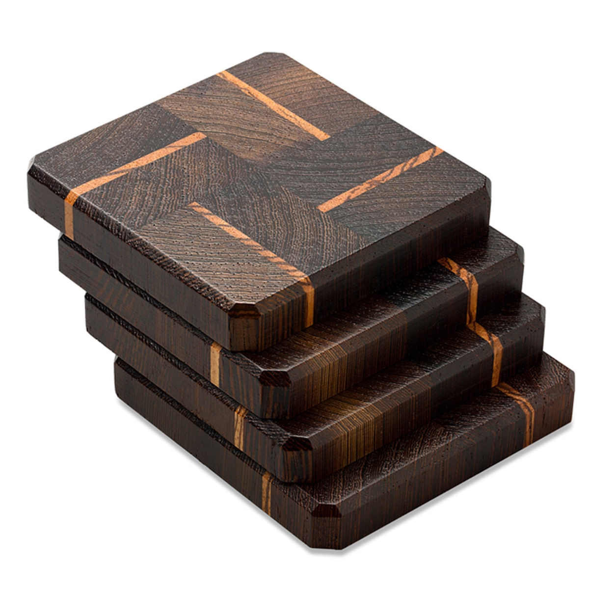 Picture of A & E Millwork AEM-5013 Wenge & Tiger Wood Coasters End Grain - Set of 4