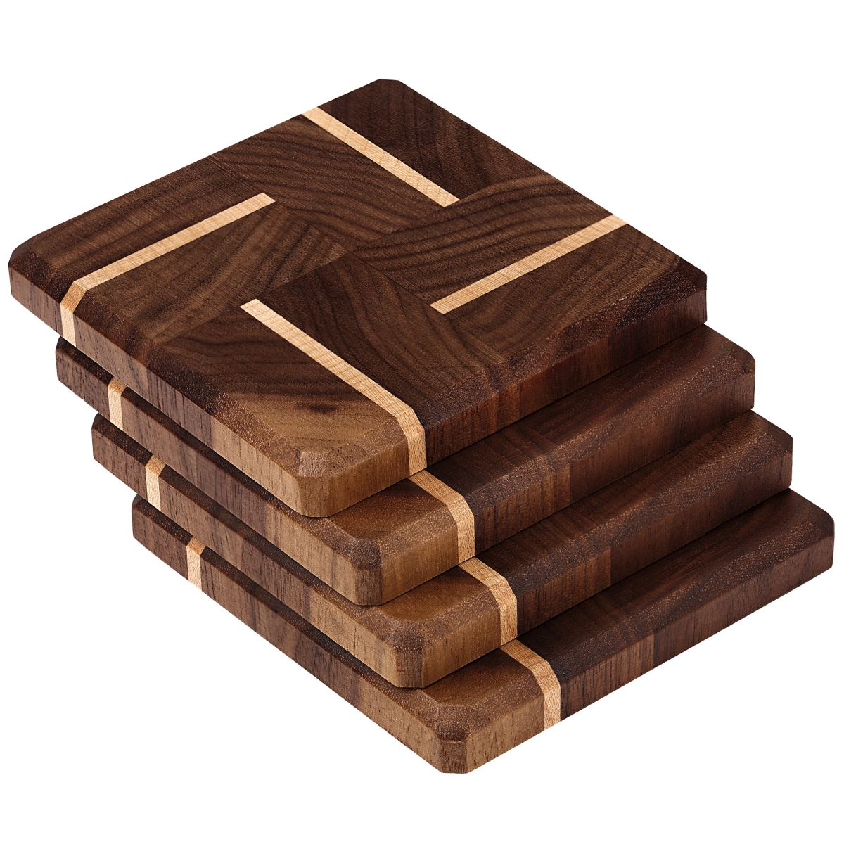 Picture of A & E Millwork AEM-5015 Walnut & Maple Wood Coasters End Grain - Set of 4