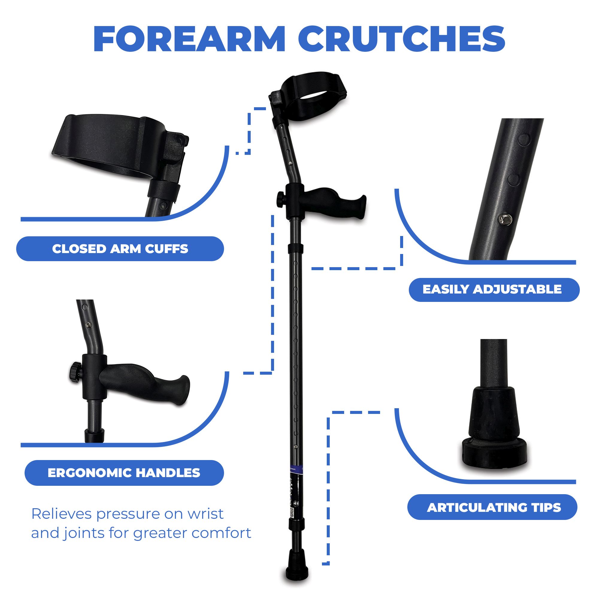 Picture of IMillennial Medical In-Motion 7500C 5 ft. 3 in. - 6 ft. 8 in. Pro Forearm Crutch Set  Charcoal Gray - Tall