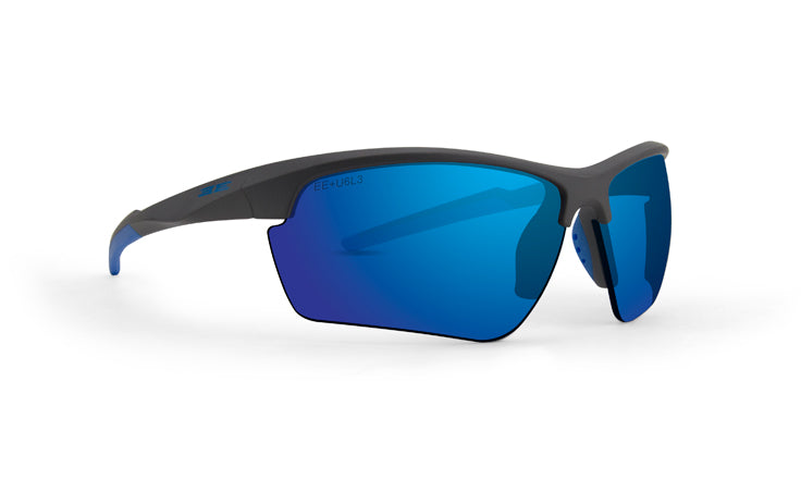 Kennedy Sunglass with Blue Mirror Lens - Gray & Black