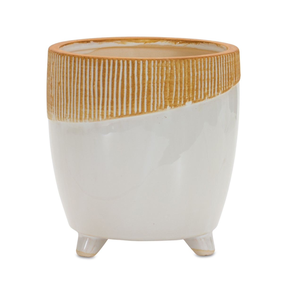 Terra Cotta Footed Pot - Earthy Color Block - 7 in. - Durable Design
