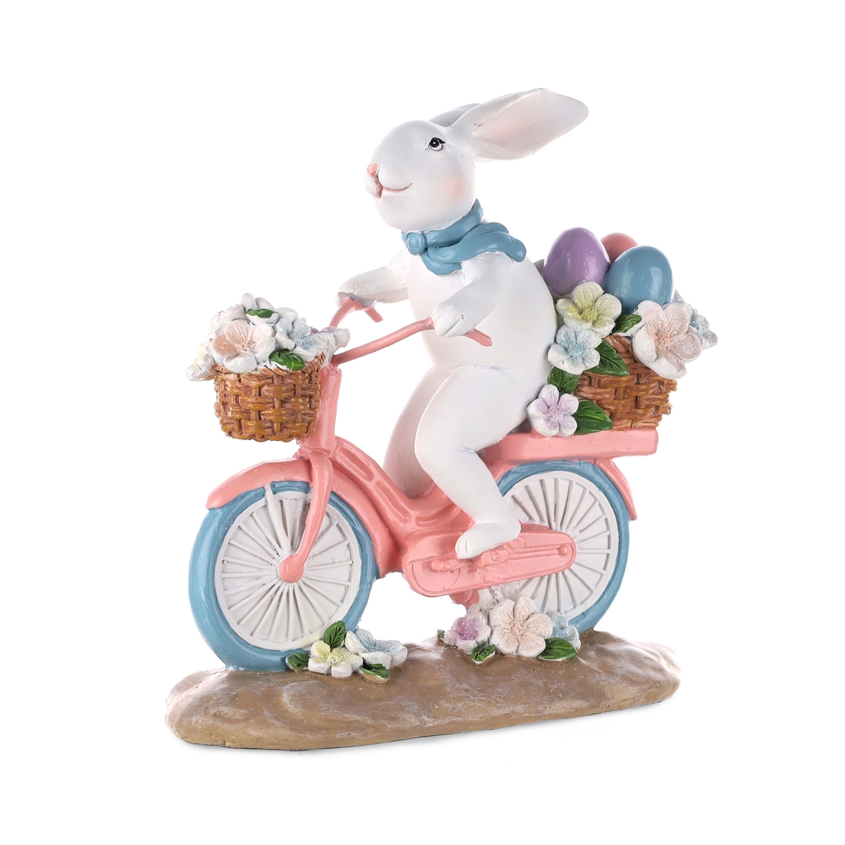 Picture of Melrose International 47109DS 6.5 in. Resin Bunny on Bike Figure - White&#44; Pink & Blue - Set of 2