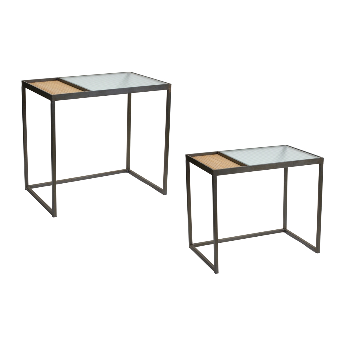 Nesting Side Tables - Brown - Set of 2 - Iron Bamboo & Glass