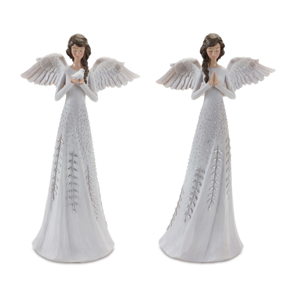Angel Figurine with Silver Floral Accent - Set of 2