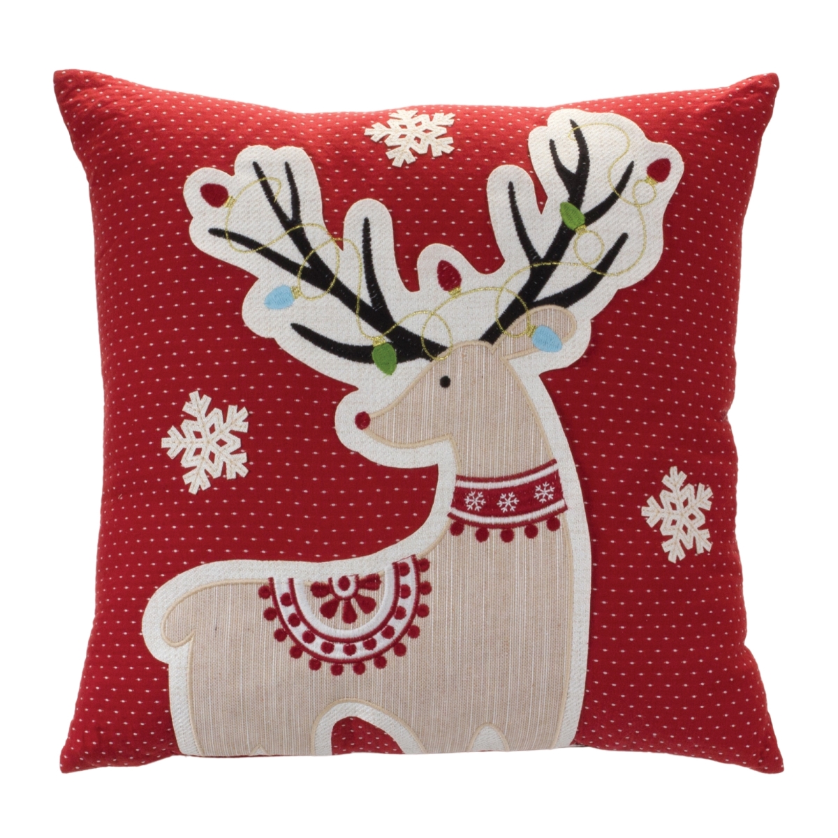 87598DS Embroidered Reindeer Throw Pillow - 16 in. Square