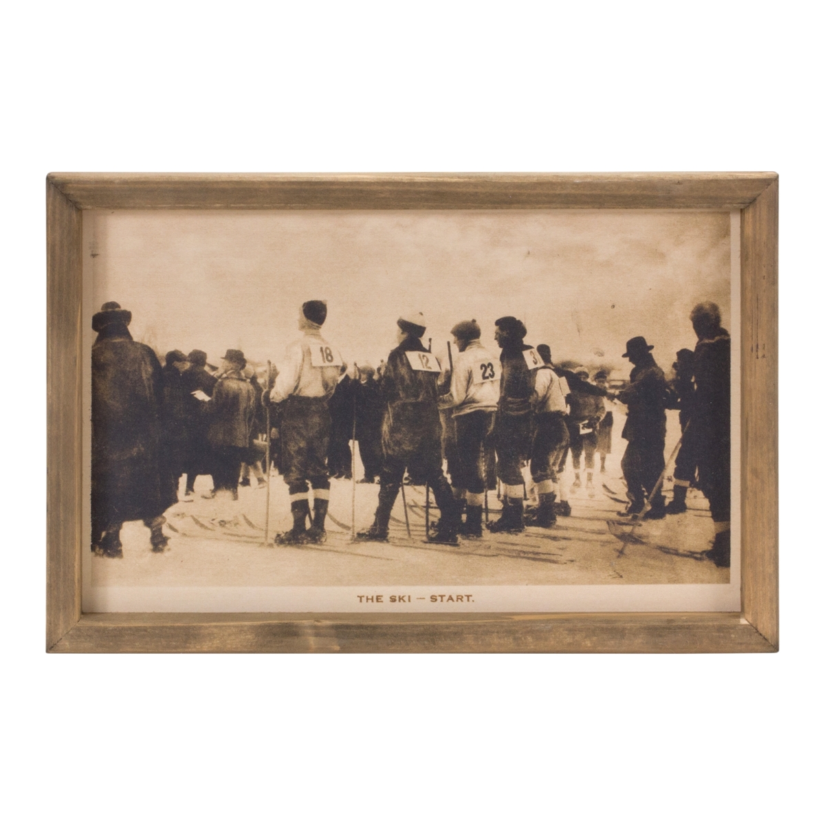 Vintage Ski Race Wall Decor - Rustic Brown & Beige - 11.75 in. - Natural Wood Frame