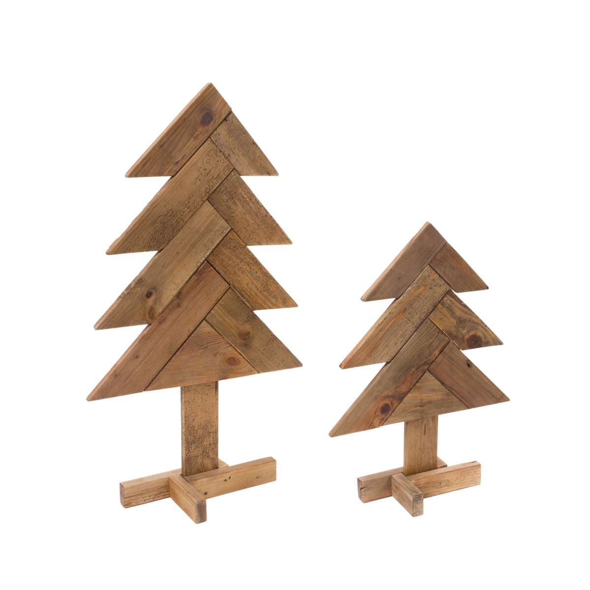 Rustic Pine Tree Decor - Natural Wood Finish - Set of 2 - Holiday Charm