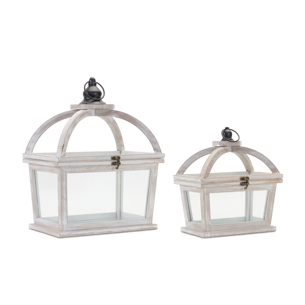 Tapered Wood Lantern with Open Lid - Set of 2
