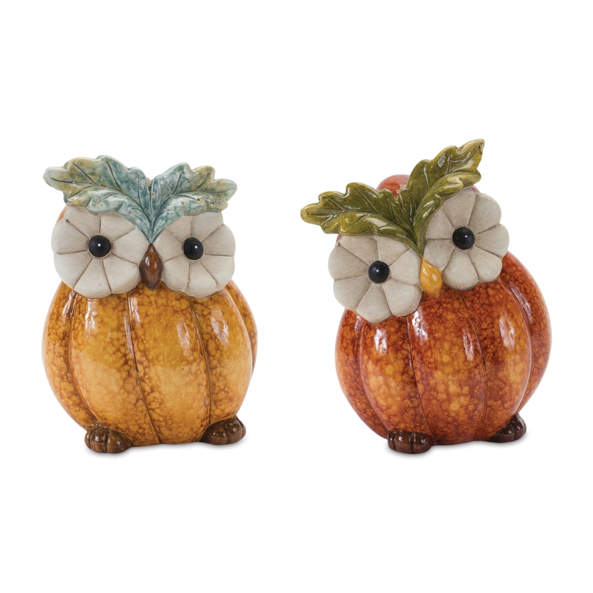 Terra Cotta Pumpkin Owl Figurine - Set of 2
