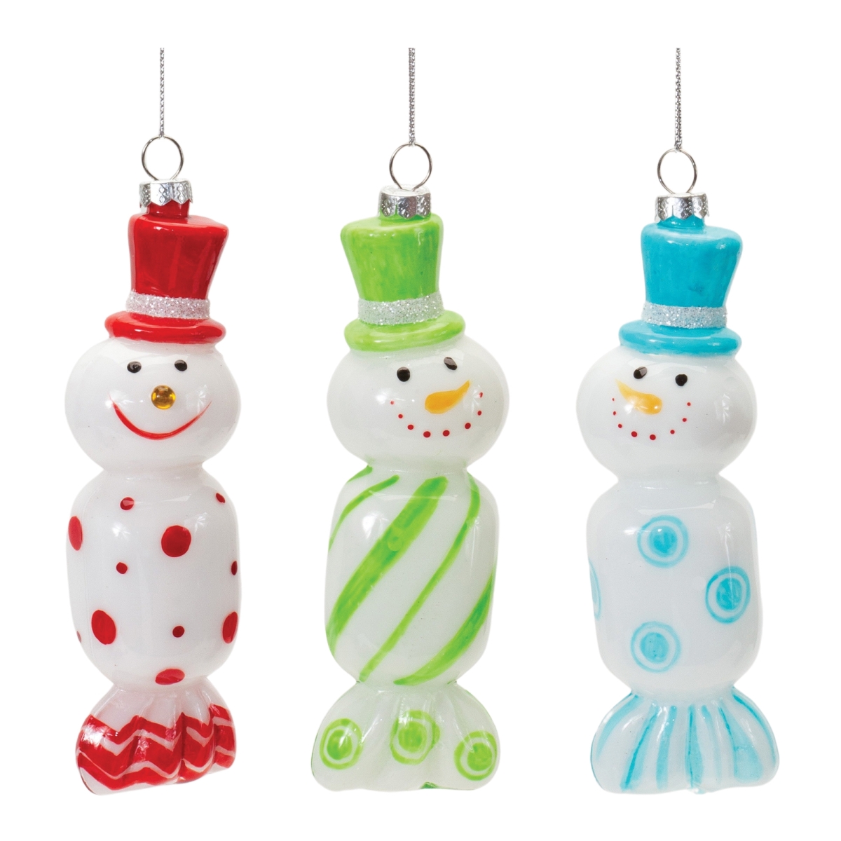 Glass Snowman Candy Ornament - Set of 12