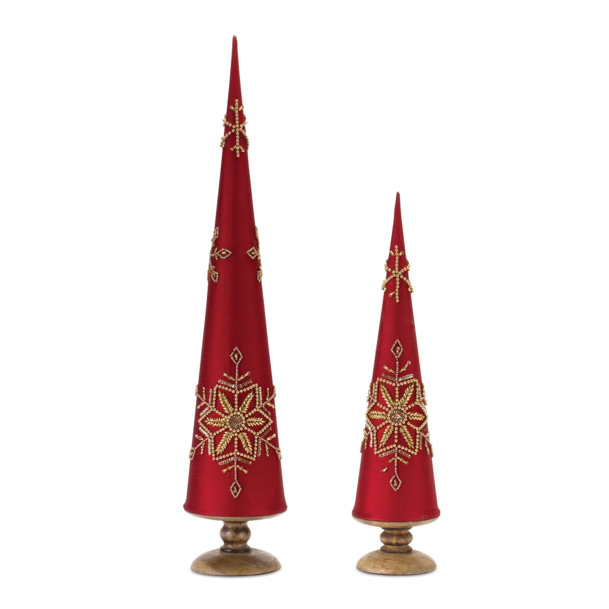 86759DS Cone Pine Tree with Beaded Snowflake - Set of 2