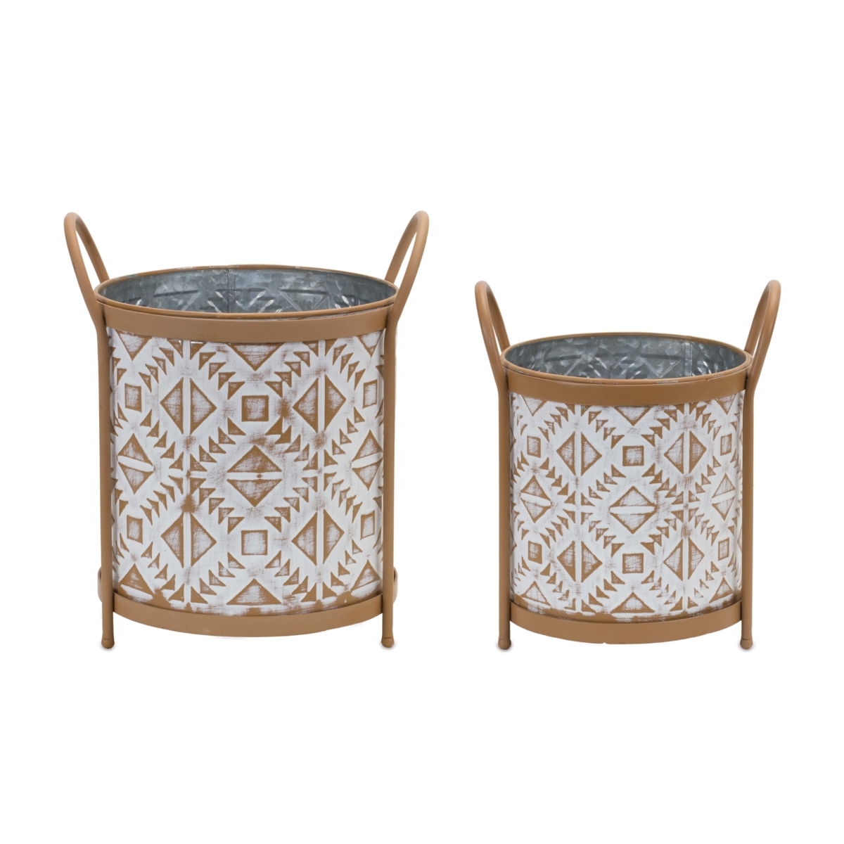 Footed Metal Aztec Planter - Set of 3