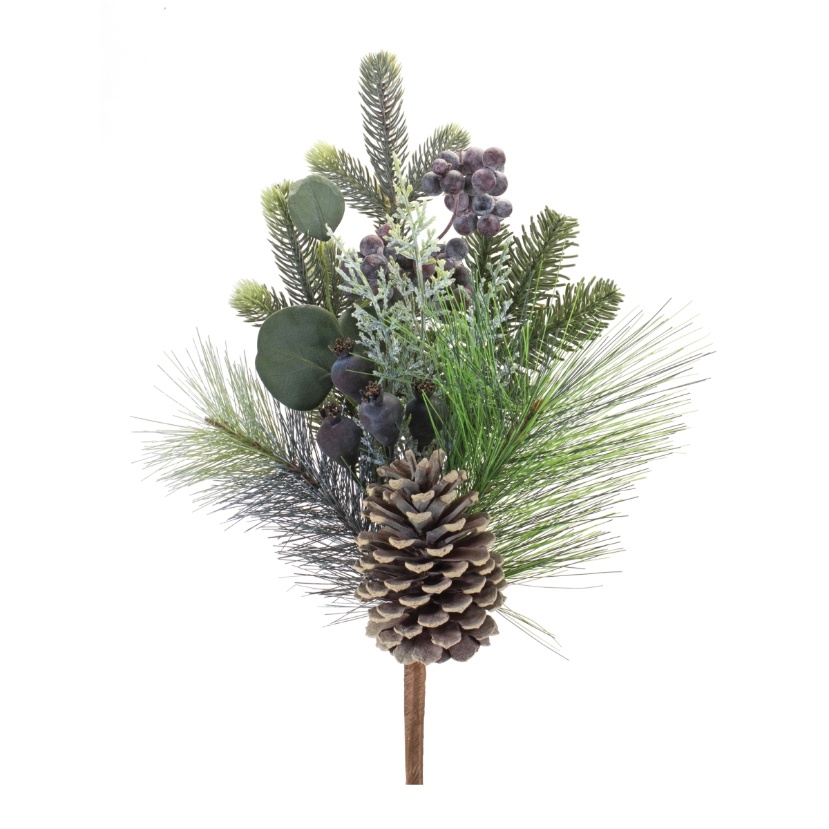 18 in. Polyester & PVC Pine, Berry, Eucalyptus Pick, Green & Brown - Set of 2