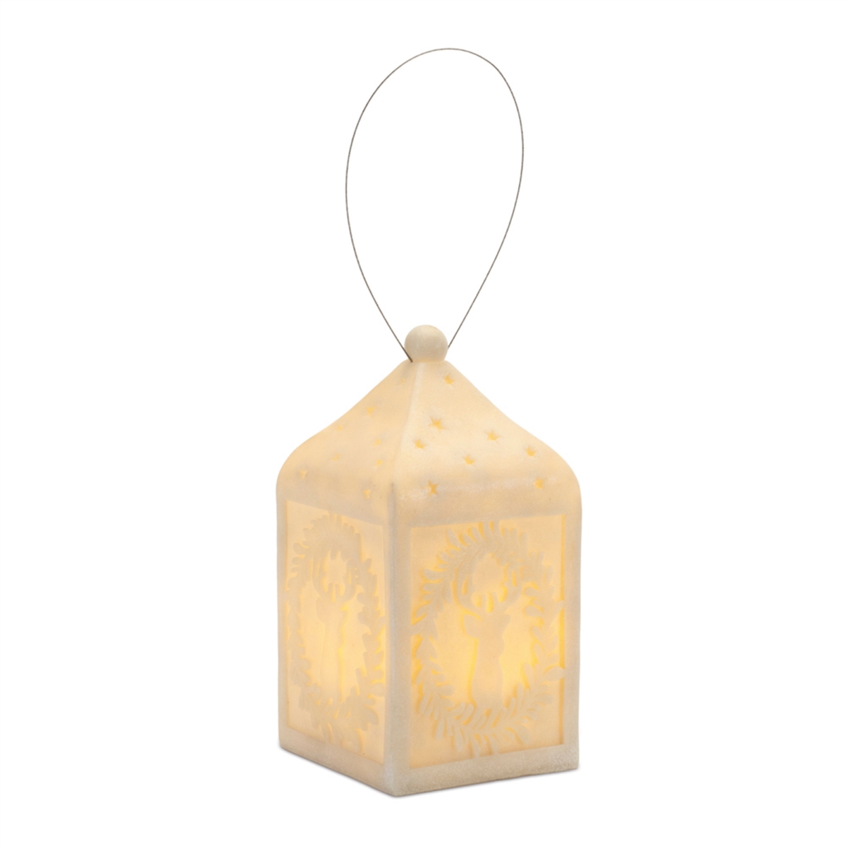 5.5 x 9 in. Resin 3 AAA Batteries Not Included Deer Lantern, White