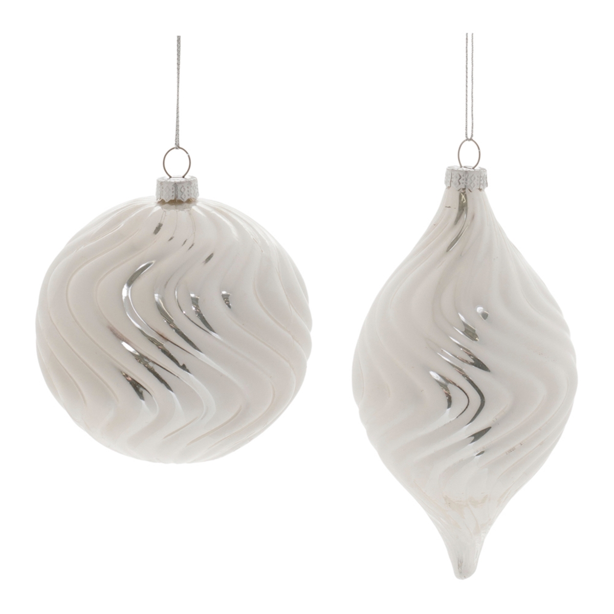 4 & 6 in. Glass Ornament, Silver - Set of 6