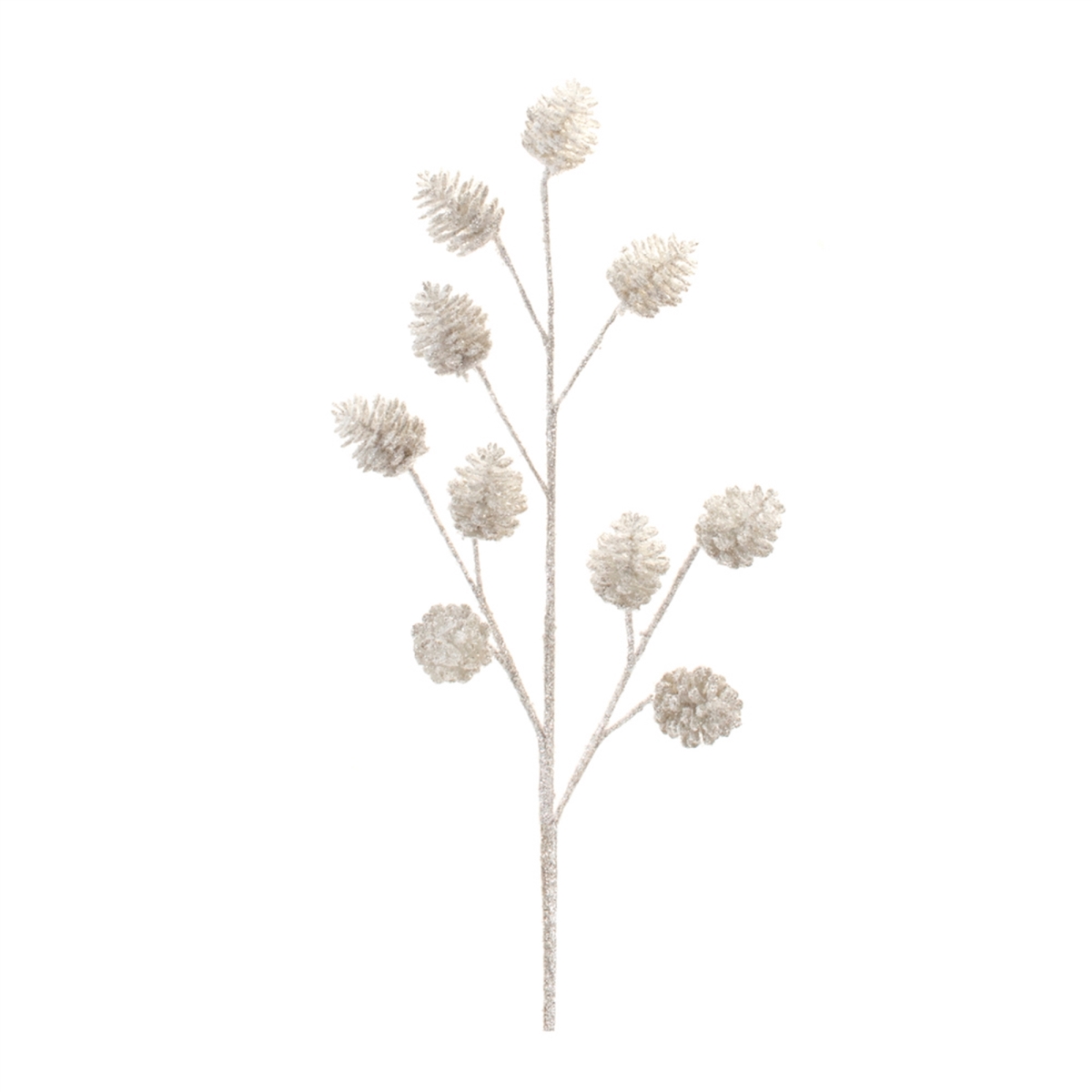 31 in. Plastic Glitter Pine Cone Spray, Silver & White - Set of 6