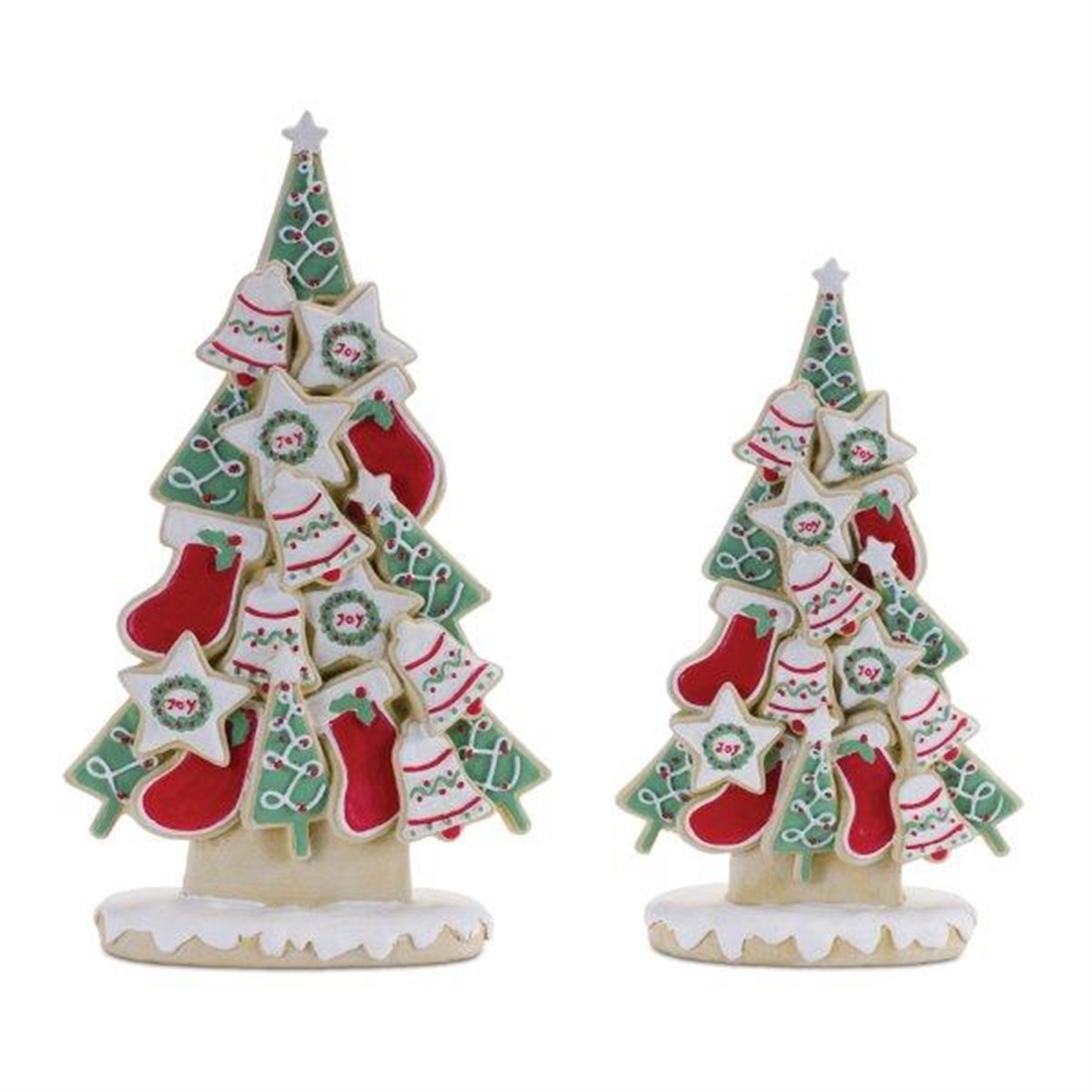 10 & 12 in. Resin Cookie Tree, Green, Red & White - Set of 2