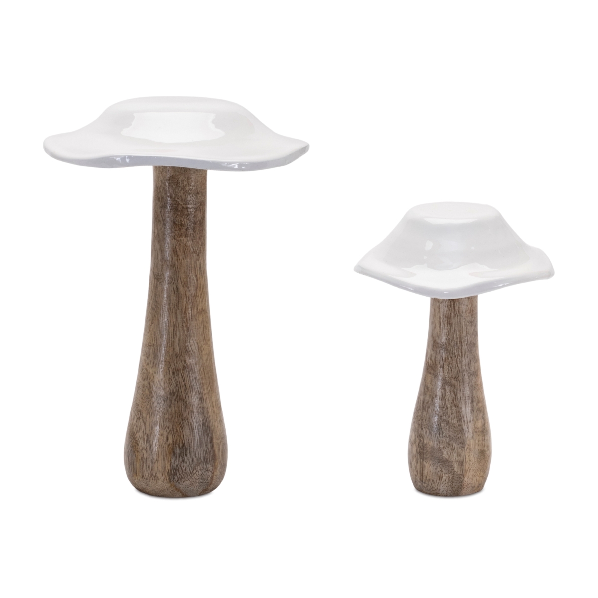 Picture of Melrose 92538DS 5.25 & 7.5 in. Wood Mushroom&#44; White & Brown - Set of 4