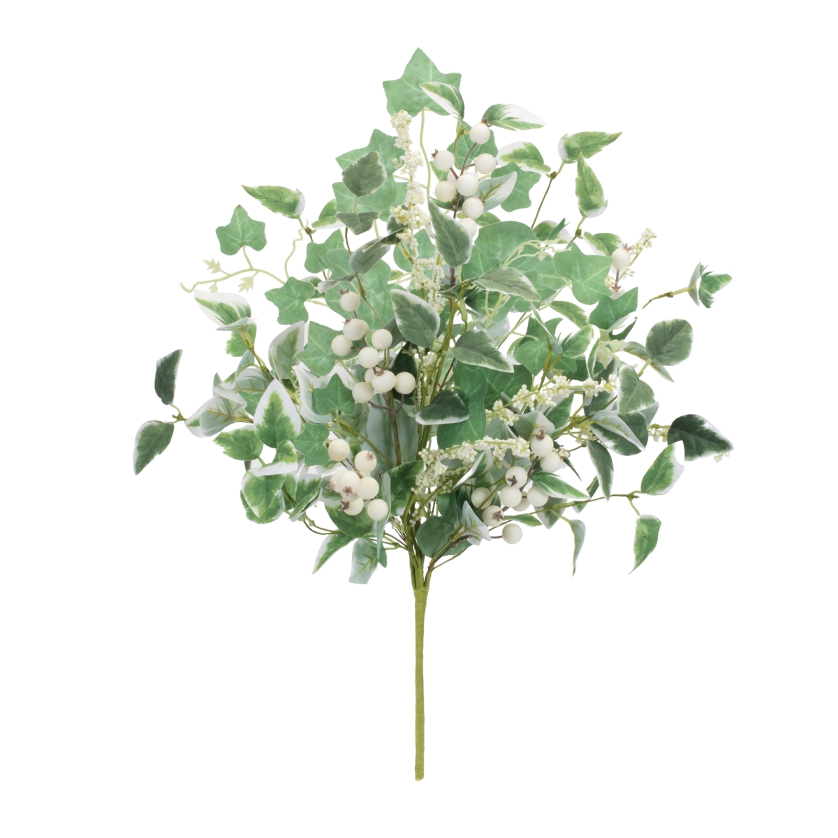 20 in. Polyester Mixed Foliage & Berry Bush, Green & White - Set of 2