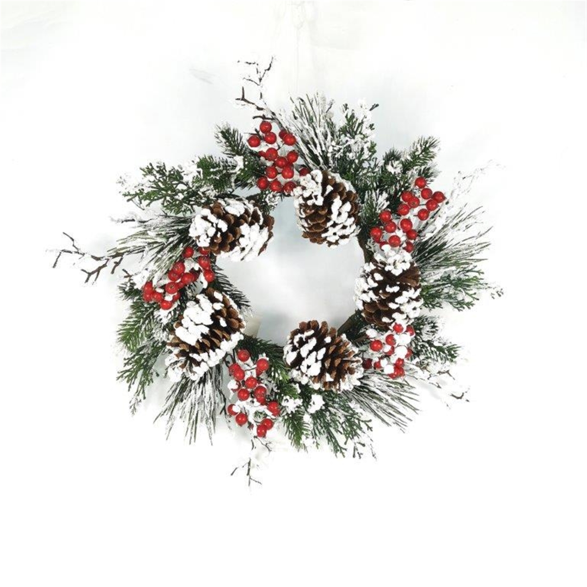 20 in. Snow Mixed Pine Berry Wreath, Green