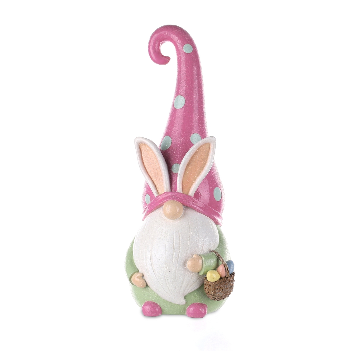 Pink Resin Gnome with Basket - 13 in. - Whimsical Garden Decor