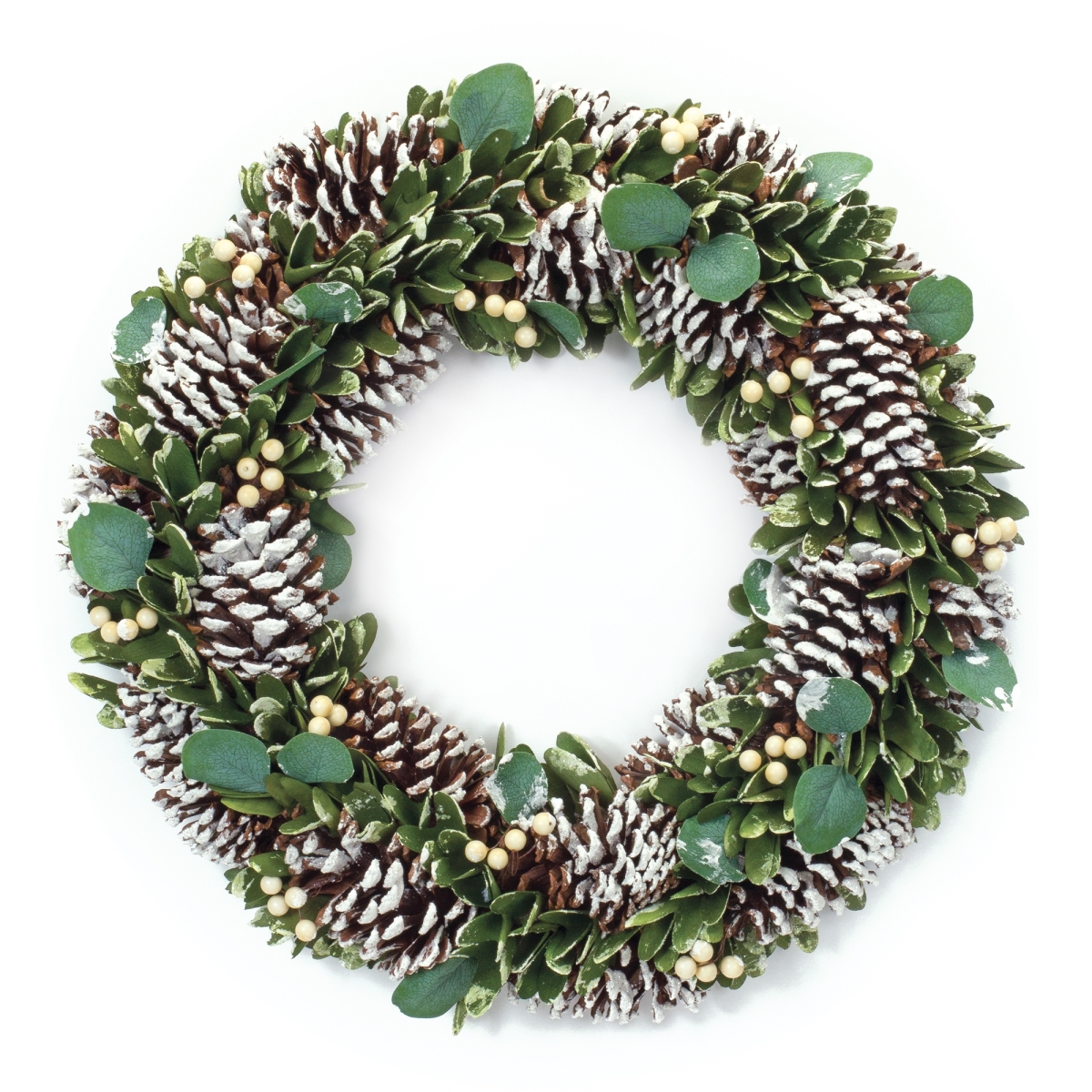 20 in. Foam & Cone Cone & Berry Wreath, Green & White