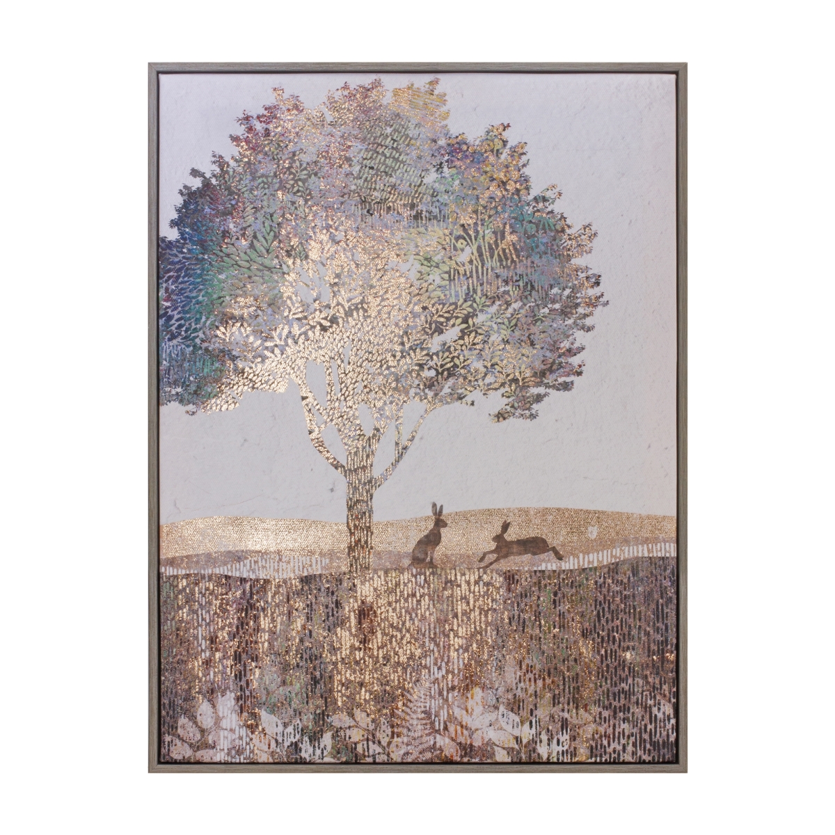 11.75 x 15.5 in. Plastic & MDF Tree & Rabbit Print, Copper & Cream