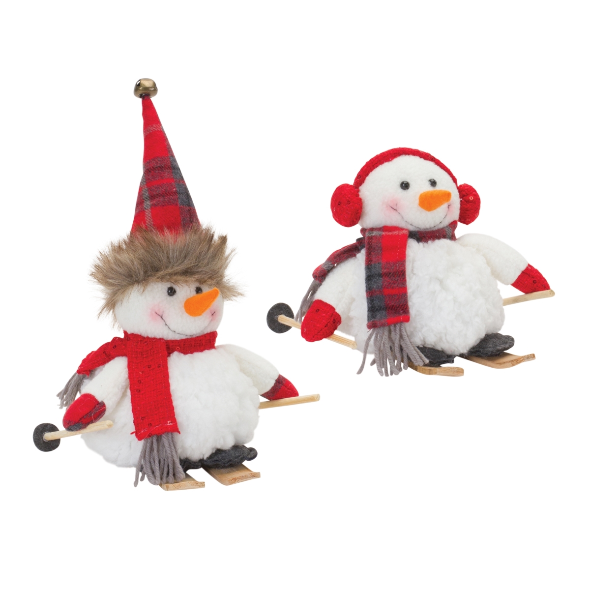 6 & 11 in. Polyester Snowman on Skis, White & Red - Set of 2