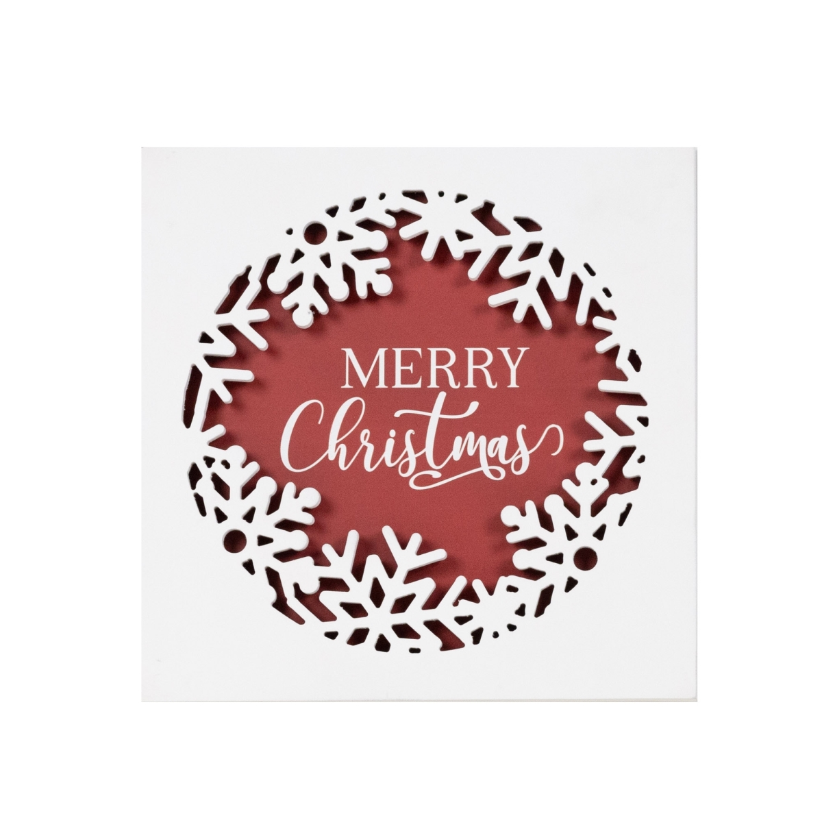 86275DS 12 in. Square MDF & Wood Merry Christmas Plaque, White & Red