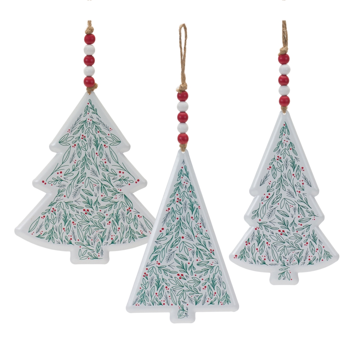 8.5 in. Iron Tree Ornament - White, Green & Red - Set of 12