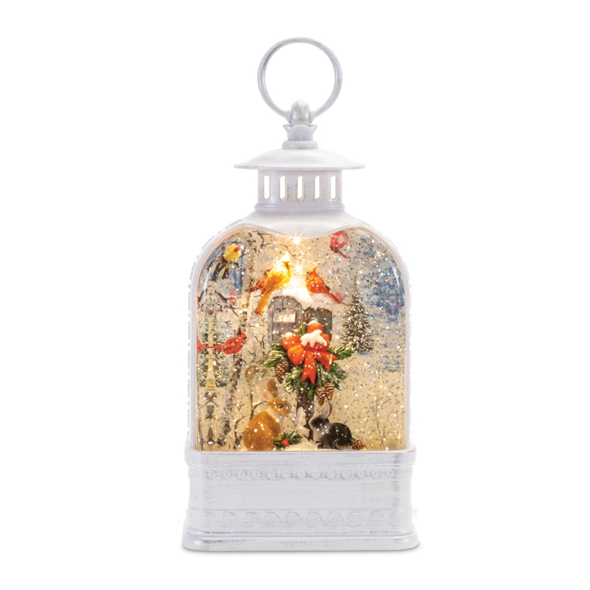 9.75 in. Plastic 6 Hour Timer LED Snow Globe with Mailbox & Animals - White, Red & Green