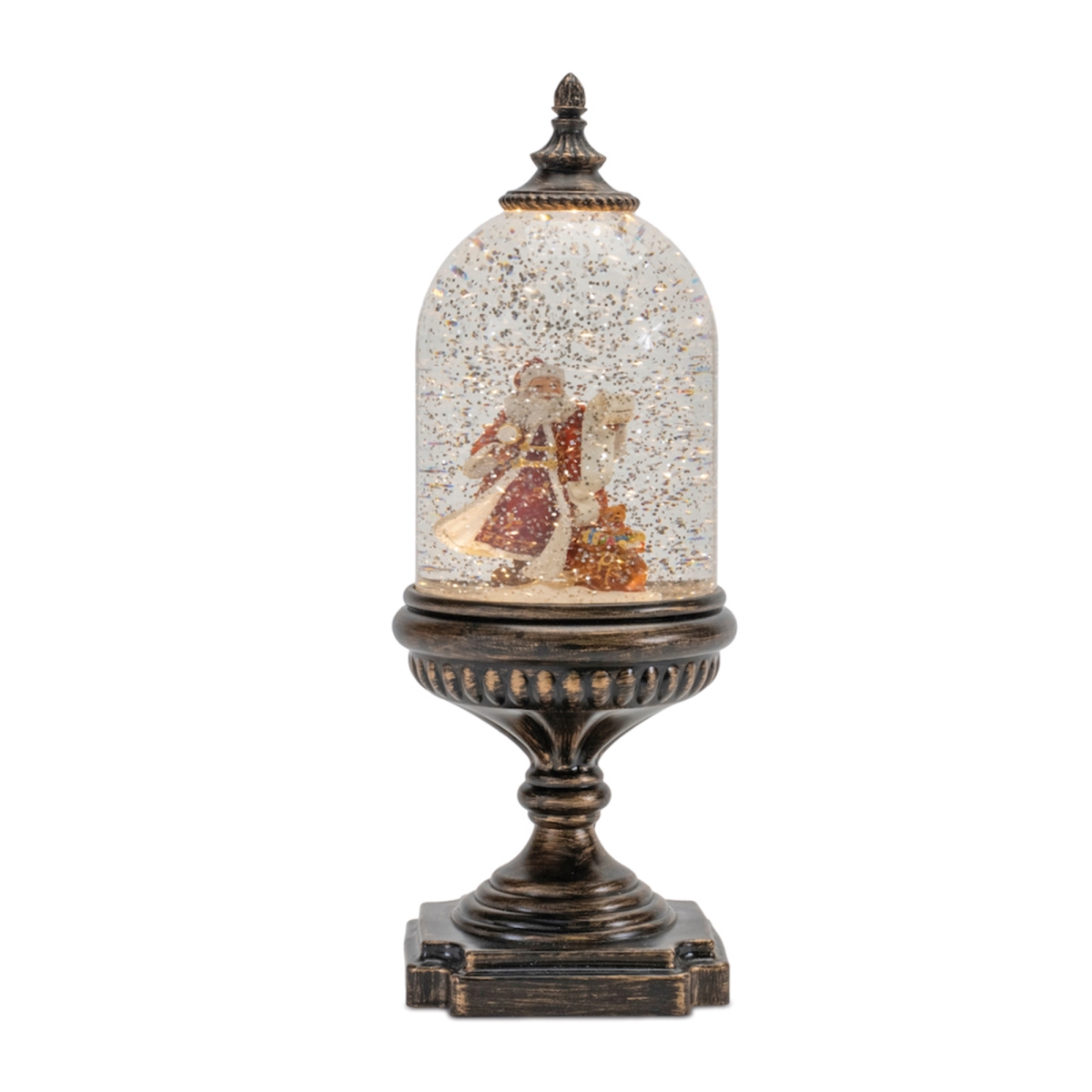 12.5 in. Plastic 6 Hour Timer LED Snow Globe with Santa Bronze, Red