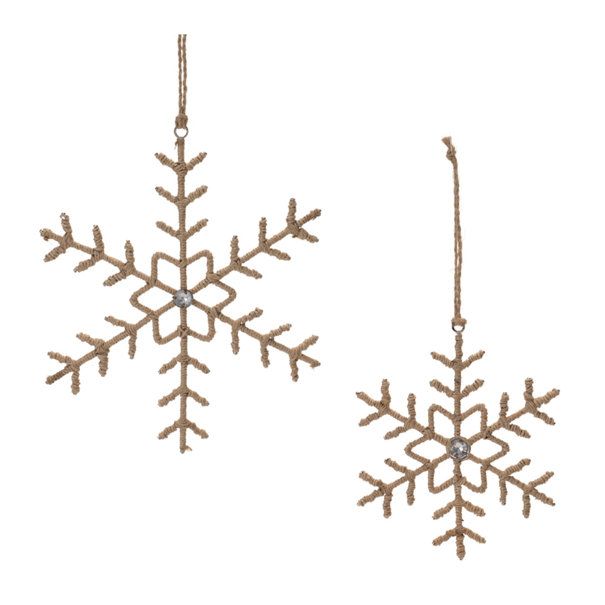 6.5 & 8.5 in. Iron & Thread Snowflake Ornament, Beige - Set of 12