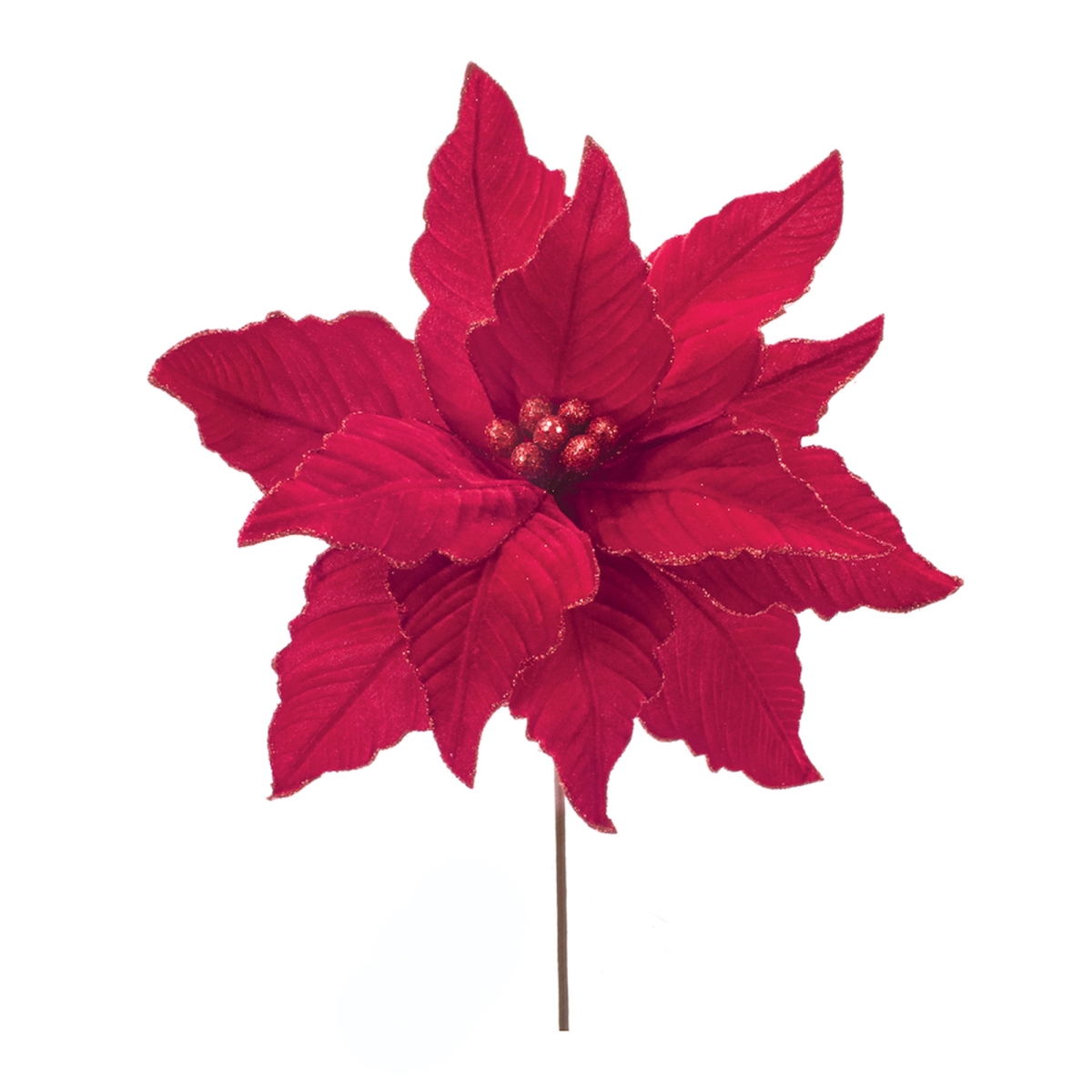 24 in. Polyester Poinsettia Stem, Red - Set of 2