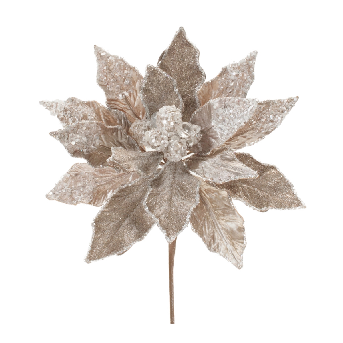 28 in. Polyester Poinsettia Stem, Silver & Gold - Set of 2